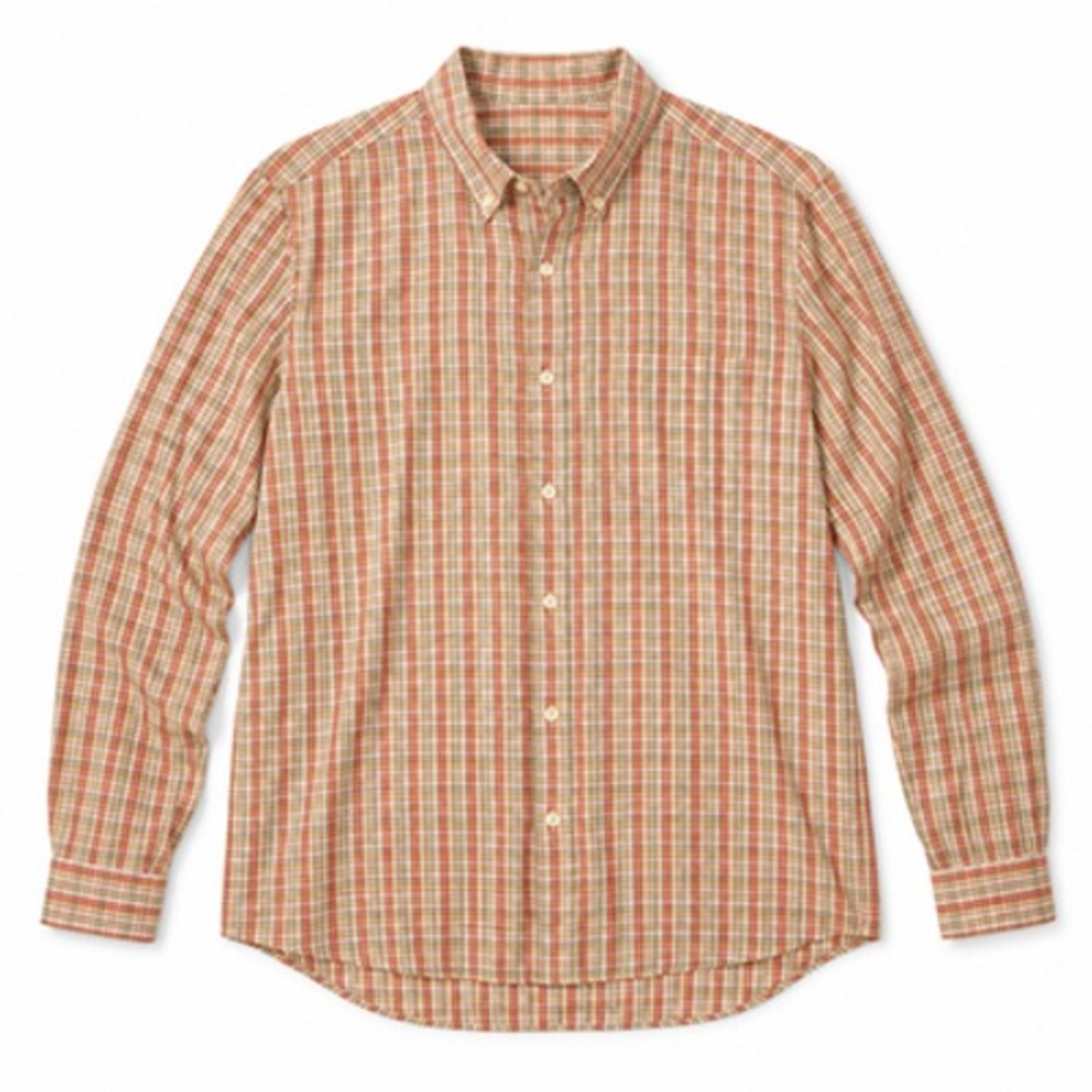 Steven Alan Shirt Mens Large Orange Green Check Cotton Button Down Made USA